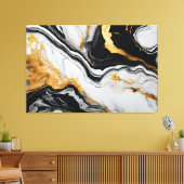 Quadro abstrato Mármore preto, branco, dourado キャンバスプリント (インサイチュ (リビング))