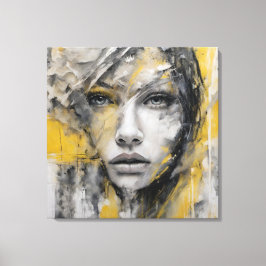 Quadro abstrato rosto de mulher amarelo e cinza キャンバスプリント