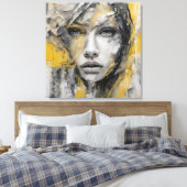 Quadro abstrato rosto de mulher amarelo e cinza キャンバスプリント (インサイチュ (寝室))