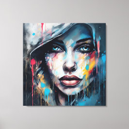 Quadro abstrato rosto de mulher azul cinza etc... キャンバスプリント