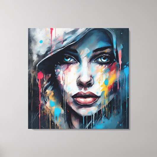 Quadro abstrato rosto de mulher azul cinza etc... キャンバスプリント (正面)