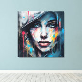 Quadro abstrato rosto de mulher azul cinza etc... キャンバスプリント (インサイチュ (ウッドフロア))
