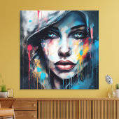 Quadro abstrato rosto de mulher azul cinza etc... キャンバスプリント (インサイチュ (リビング))