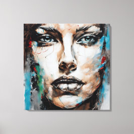 Quadro abstrato rosto de mulher azul, cinza marrom キャンバスプリント