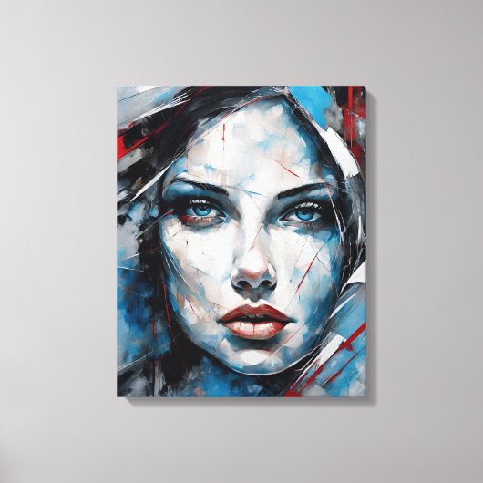 Quadro abstrato rosto de mulher azul, cinza, preto キャンバスプリント (正面)