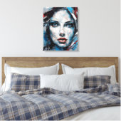 Quadro abstrato rosto de mulher azul, cinza, preto キャンバスプリント (インサイチュ (寝室))