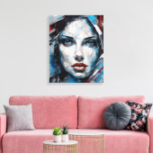 Quadro abstrato rosto de mulher azul, cinza, preto キャンバスプリント (インサイチュ (リビング))
