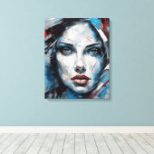Quadro abstrato rosto de mulher azul, cinza, preto キャンバスプリント (インサイチュ (ウッドフロア))