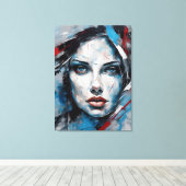 Quadro abstrato rosto de mulher azul, cinza, preto キャンバスプリント (インサイチュ (ウッドフロア))
