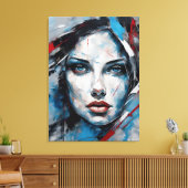 Quadro abstrato rosto de mulher azul, cinza, preto キャンバスプリント (インサイチュ (リビング))