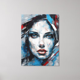 Quadro abstrato rosto de mulher azul, cinza, preto キャンバスプリント