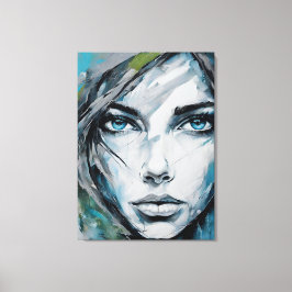 Quadro abstrato rosto de mulher azul, cinza, preto キャンバスプリント