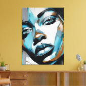 Quadro abstrato rosto de mulher azul, cinza, preto キャンバスプリント (インサイチュ (リビング))