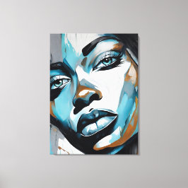 Quadro abstrato rosto de mulher azul, cinza, preto キャンバスプリント