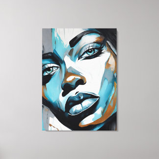 Quadro abstrato rosto de mulher azul, cinza, preto キャンバスプリント
