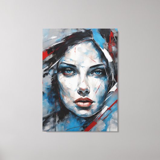 Quadro abstrato rosto de mulher azul, cinza, preto キャンバスプリント (正面)