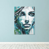 Quadro abstrato rosto de mulher azul, cinza, preto キャンバスプリント (インサイチュ (ウッドフロア))