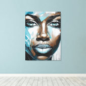 Quadro abstrato rosto de mulher azul, cinza, preto キャンバスプリント (インサイチュ (ウッドフロア))