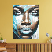 Quadro abstrato rosto de mulher azul, cinza, preto キャンバスプリント (インサイチュ (リビング))