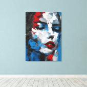 Quadro abstrato rosto de mulher azul, cinza, preto キャンバスプリント (インサイチュ (ウッドフロア))