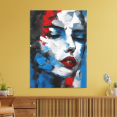 Quadro abstrato rosto de mulher azul, cinza, preto キャンバスプリント (インサイチュ (リビング))