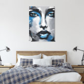Quadro abstrato rosto de mulher azul cinza preto  キャンバスプリント (インサイチュ (寝室))