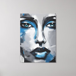 Quadro abstrato rosto de mulher azul cinza preto  キャンバスプリント