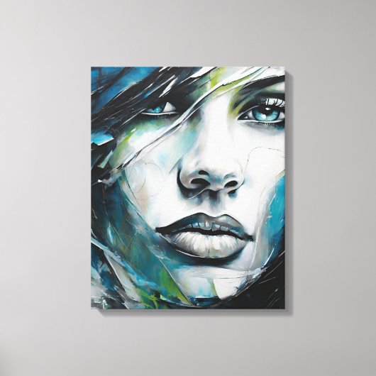 Quadro abstrato rosto de mulher azul, cinza, preto キャンバスプリント (正面)