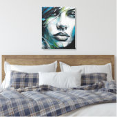 Quadro abstrato rosto de mulher azul, cinza, preto キャンバスプリント (インサイチュ (寝室))