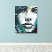 Quadro abstrato rosto de mulher azul, cinza, preto キャンバスプリント (インサイチュ (ウッドフロア))
