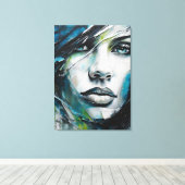 Quadro abstrato rosto de mulher azul, cinza, preto キャンバスプリント (インサイチュ (ウッドフロア))