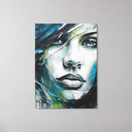 Quadro abstrato rosto de mulher azul, cinza, preto キャンバスプリント