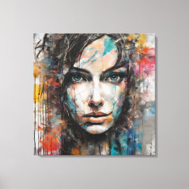 Quadro abstrato rosto de mulher azul, cinza, red キャンバスプリント