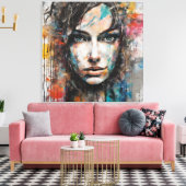 Quadro abstrato rosto de mulher azul, cinza, red キャンバスプリント (インサイチュ (リビング))