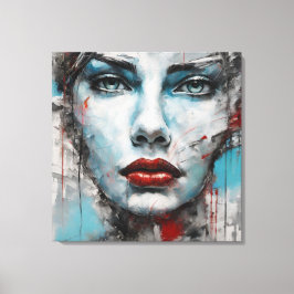 Quadro abstrato rosto de mulher azul, cinza, red キャンバスプリント