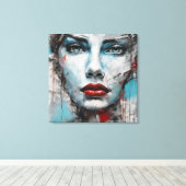 Quadro abstrato rosto de mulher azul, cinza, red キャンバスプリント (インサイチュ (ウッドフロア))