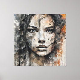 Quadro abstrato rosto de mulher marrom e branco キャンバスプリント