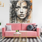 Quadro abstrato rosto de mulher marrom e branco キャンバスプリント (インサイチュ (リビング))