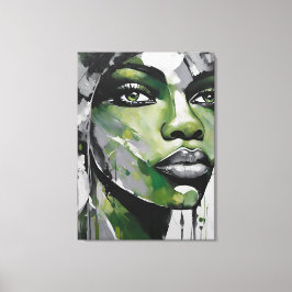 Quadro abstrato rosto de mulher verde cinza, preto キャンバスプリント