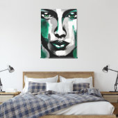 Quadro abstrato rosto de mulher verde cinza preto  キャンバスプリント (インサイチュ (寝室))