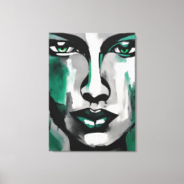 Quadro abstrato rosto de mulher verde cinza preto  キャンバスプリント