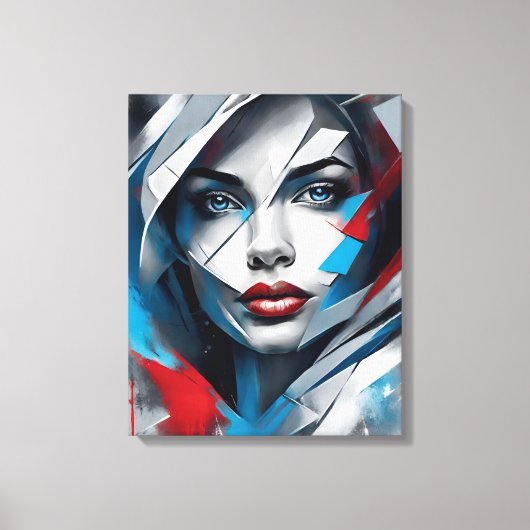 Quadro abstrato rosto de mulher vermelho azul cinz キャンバスプリント (正面)