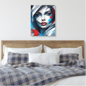 Quadro abstrato rosto de mulher vermelho azul cinz キャンバスプリント (インサイチュ (寝室))