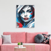 Quadro abstrato rosto de mulher vermelho azul cinz キャンバスプリント (インサイチュ (リビング))