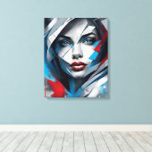 Quadro abstrato rosto de mulher vermelho azul cinz キャンバスプリント (インサイチュ (ウッドフロア))