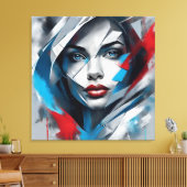 Quadro abstrato rosto de mulher vermelho azul cinz キャンバスプリント (インサイチュ (リビング))