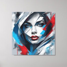Quadro abstrato rosto de mulher vermelho azul cinz キャンバスプリント