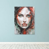 Quadro abstrato rosto de mulher vermelho cinza キャンバスプリント (インサイチュ (ウッドフロア))