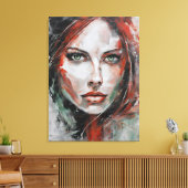 Quadro abstrato rosto de mulher vermelho cinza キャンバスプリント (インサイチュ (リビング))