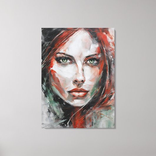 Quadro abstrato rosto de mulher vermelho cinza キャンバスプリント (正面)